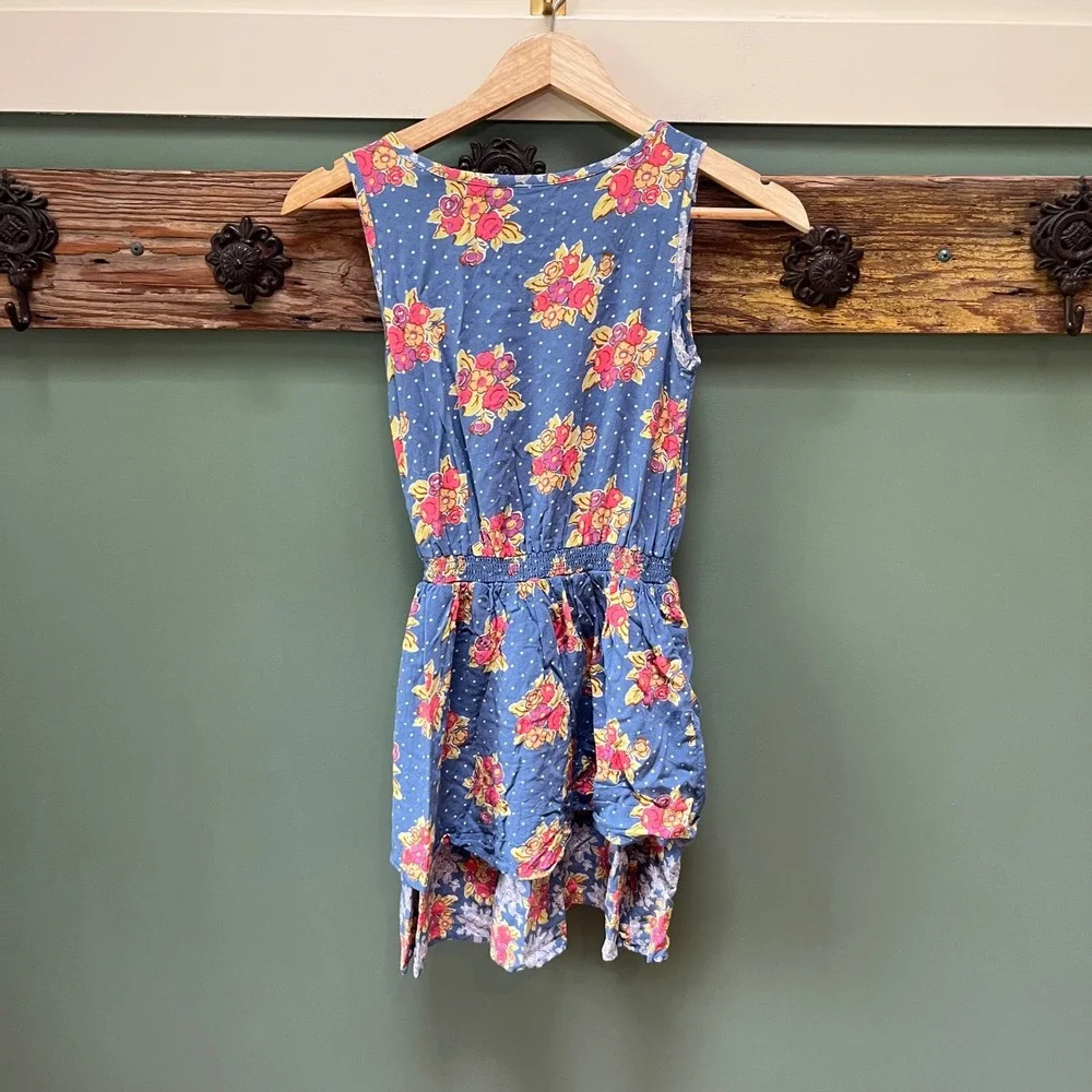 435 by Matilda Jane Girls Blue Floral Polka Dot High Low Tiered‎ Dress Size 12